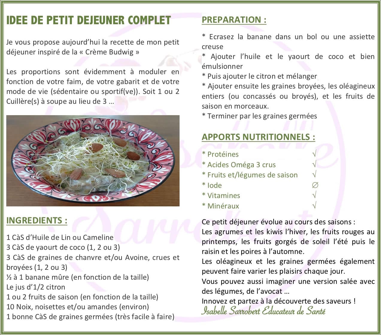 Petit Dejeuner Isabelle Sarrobert